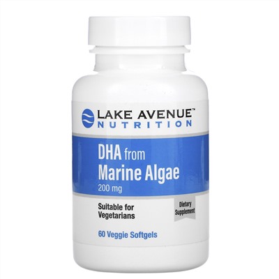 Lake Avenue Nutrition, ДГК из морских водорослей, растительные омега, 200 мг, 60 растительных капсул