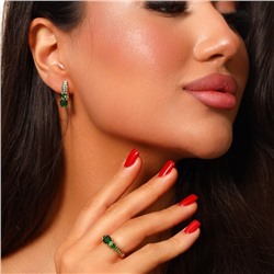 Комплект ювелирной бижутерии Дубайское золото, покрытие: позолота, серьги и кольцо 19 р, вставка: фианит, цвет: зеленый, арт.314.006-19