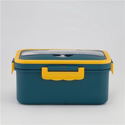 Ланч - бокс для еды Доляна, 3 секции, приборы, 1.3 л, 15.5×7.5×21.5 см, пластик, синий