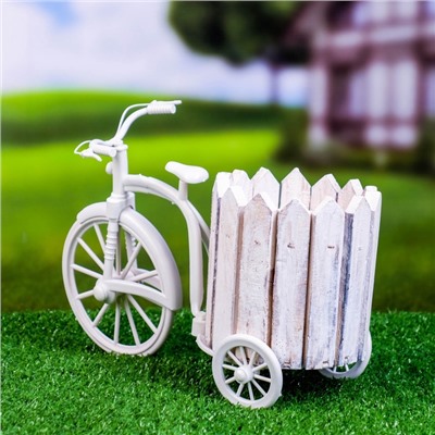 Декоративное кашпо для цветов «Велосипед», 26×12×18 см, дерево, пластик, белое