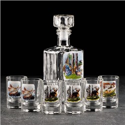 Набор питьевой «Охота-рыбалка», 7 предметов: графин 500 мл, стопка 50 мл, 6 шт., в чемоданчике