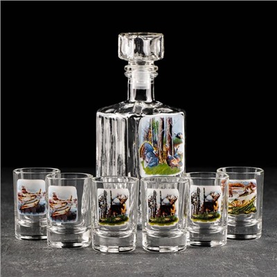 Набор питьевой «Охота-рыбалка», 7 предметов: графин 500 мл, стопка 50 мл, 6 шт., в чемоданчике