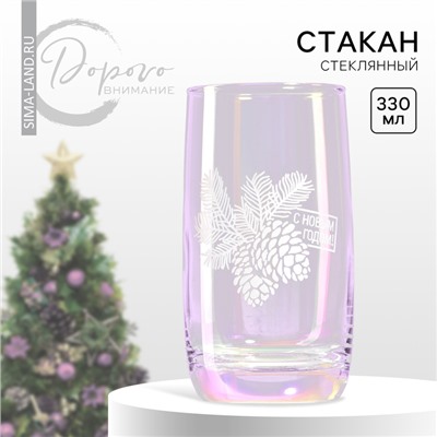 Стакан стеклянный новогодний «Шишки», 330 мл