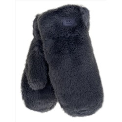 Зимние меховые женские варежки,  цвет  тёмно серый