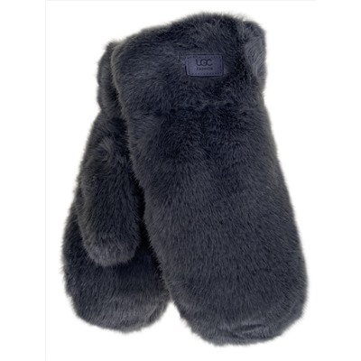 Зимние меховые женские варежки,  цвет  тёмно серый