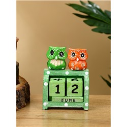 Календарь настольный «Пара совят», 7.5×4×10 см, дерево, зелёный, оранжевый