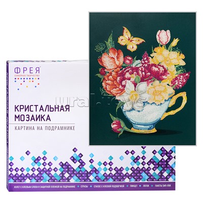 Кристальная (алмазная) мозаика на подрамнике "Цветочный чай" 30х40
