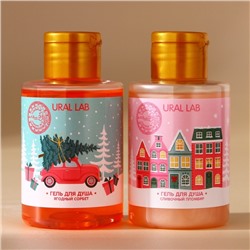 Новогодний подарочный набор косметики «Счастливого праздника», гель для душа 2×100 мл и мочалка для тела, URAL LAB