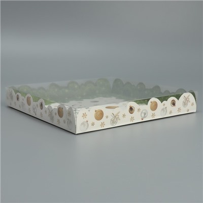 Коробка для кондитерских изделий с пластиковой крышкой «С Новым годом», 21×21×3 см