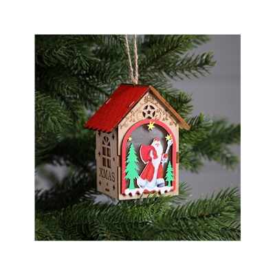 Ёлочная игрушка «Домик с Дедом Морозом», 11×8.5×7.5 см, 1 LED, от батареек, свечение тёплое белое