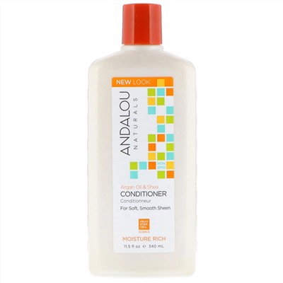 Andalou Naturals, Кондиционер, богатый влагой, для мягкого, гладкого блеска, аргановое масло и ши, 11,5 жидк. унц. (340 мл)