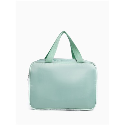 Косметичка-сумочка на молнии с сеткой, с ручками, с вышивкой, зелёная