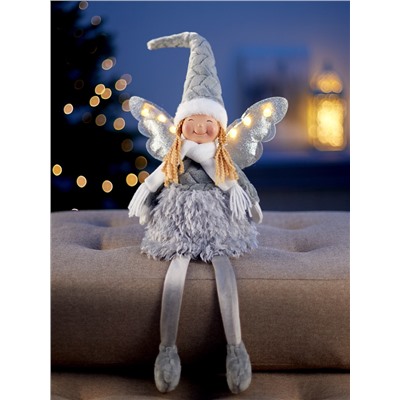 Фигура текстиль «Кукла в сером» 70 см, 6 LED, от батареек AG10×3, свечение тёплое белое