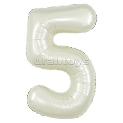 Шар (40''/102 см) Цифра, 5, Белый песок, Сатин, 1 шт. в уп.