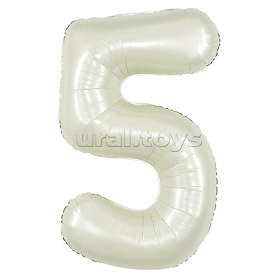 Шар (40''/102 см) Цифра, 5, Белый песок, Сатин, 1 шт. в уп.
