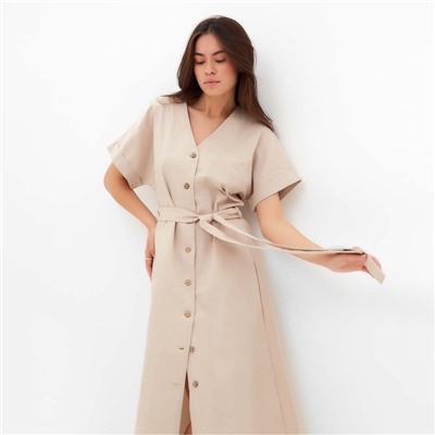 Платье миди женское на пуговицах MIST Summer time, бежевое, размер 46