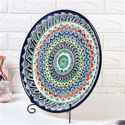 Ляган узбекский Риштанская керамика «Узоры», для плова, d=36 см, синий