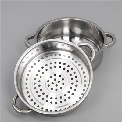 УЦЕНКА Мантоварка - пароварка из нержавеющей стали Доляна «Классика», d=24 см, 3 уровня, общий объём — 7.9 л