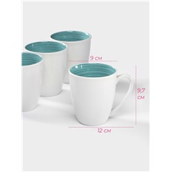 Кружки Доляна «Палитра», 350 мл, 4 шт., фарфор, белые, бирюзовые