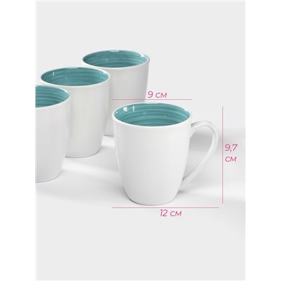 Кружки Доляна «Палитра», 350 мл, 4 шт., фарфор, белые, бирюзовые