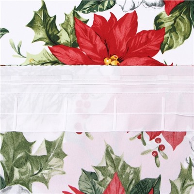 Комплект штор для кухни с подхватами «Доляна. Рождественские цветы», 2 шт., белые, 145×180 см