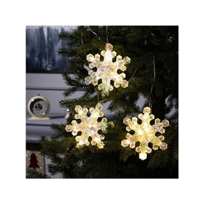 Гирлянда «Нить-грозди» 120 см, нить прозрачная, «Снежинки», 30 LED, 4.5В, батарейки ААх3 (нет в комплекте), свечение тёплое белое