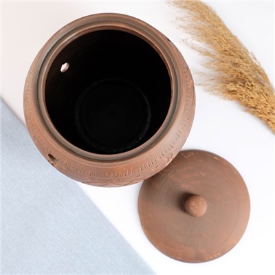 Банка для хранения лука Кунгурская керамика «Орнамент», 5 л, с отверстиями для вентиляции, молочение, коричневая