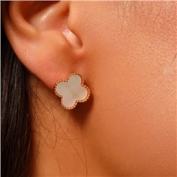 Серьги клевер ювелирная бижутерия коллекция "Дубай", покрытие позолота, вставка: натуральный перламутр, арт.414.255