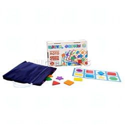 Лото с деревянными фишками "Цвета и формы" (деревянная коробка)