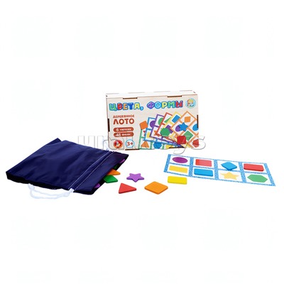 Лото с деревянными фишками "Цвета и формы" (деревянная коробка)