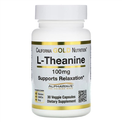 California Gold Nutrition, L-теанин, AlphaWave, поддержка расслабления, успокоение, 100 мг, 30 растительных капсул