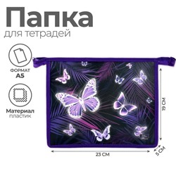Папка для тетрадей, А5, пластиковая, 19×23×5 см «Бабочки»