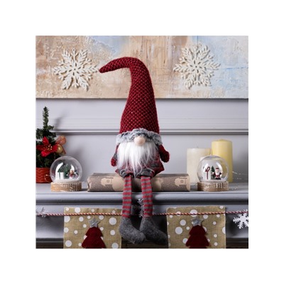 Светодиодная фигура «Гном в красном колпаке» 13×58×8 см, текстиль, батарейки AG10×3 (в комплекте), свечение тёплое белое