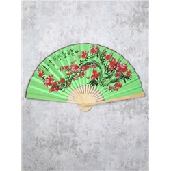Веер 50 см бамбуковая основа Салатовый с птицами / 622-11 /уп 50/200/742903