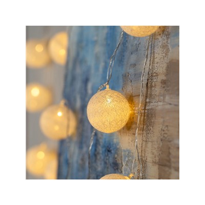 УЦЕНКА Гирлянда «Нить» 5 м с насадками «Клубки белоснежные», IP20, прозрачная нить, 20 LED, свечение тёплое белое, 220 В