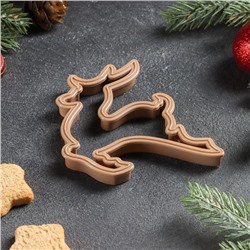 Форма для печенья новогодняя «Олень», вырубка, штамп, 9.8×9.6×1.3 см, пластик, коричневая