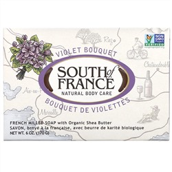 South of France, кусковое мыло французского помола с органическим маслом ши, с запахом букета фиалок, 170 г (6 унций)
