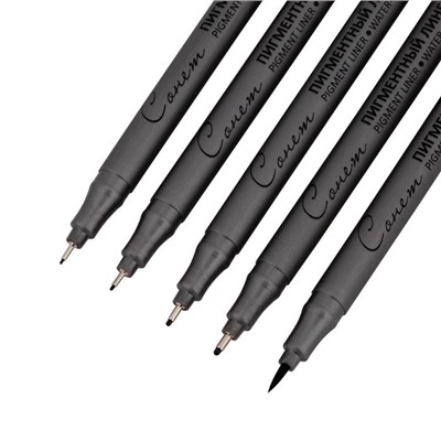 Набор ручек капиллярных ЗХК «Сонет», разные типы, 5 штук (0.1/.03./0.5/0.8/кисть), чёрный