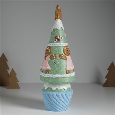 Фигурка светящаяся керамика «Пряничная ёлочка с печенюшками», зелёная, 10×10×31 см