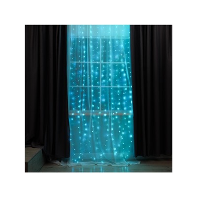 Гирлянда «Занавес» 2.8×3 м роса на крючках, с пультом, IP20, серебристая нить, 300 LED, свечение аквамарин, 8 режимов, USB