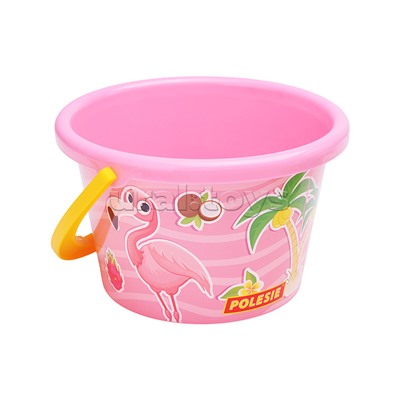 Набор №348: песочная мельница №2 с основанием ситечко среднее №2, ведро среднее с наклейкой, совок №2, грабельки №2, формочки (черепаха + морской конёк)