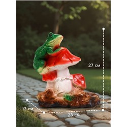 Садовая фигура из гипса «Лягушка на мухоморе» малая, 27 см