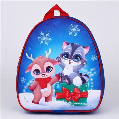 Рюкзак детский новогодний «Оленёнок и енотик», 23×20.5 см