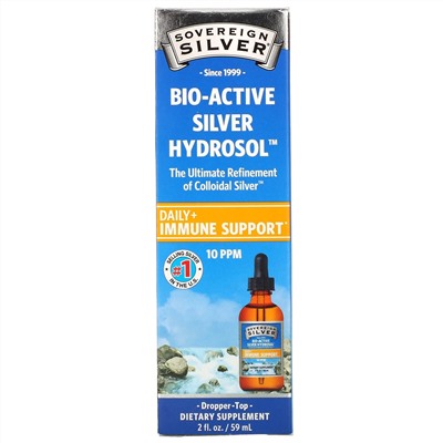 Sovereign Silver, Bio-Active Silver Hydrosol с капельным дозатором, ежедневная и иммунная поддержка, 10 ч/млн, 59 мл (2 жидких унции)