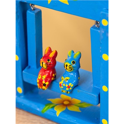 Сувенир «Зайки на качелях», 11×5.4×14.4 см, дерево, синий