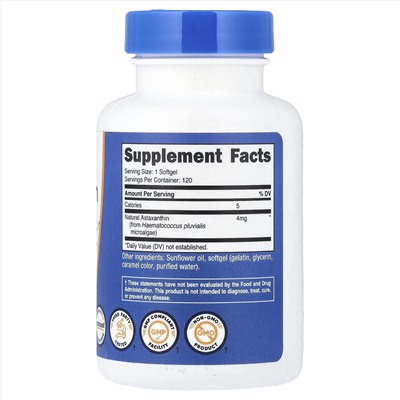 Nutricost, астаксантин, 4 мг, 120 капсул