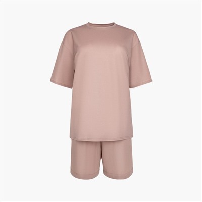 Костюм женский (футболка, шорты) MINAKU: Casual Collection, бежевый, размер 48