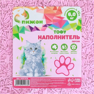 Наполнитель тофу, "Пижон" персик   6 кг  впитываемость  до 15 л