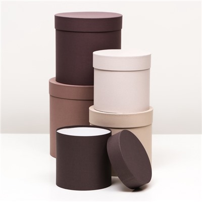 Набор шляпных подарочных коробок 5 в 1, песочный, 23×23-15×15 см