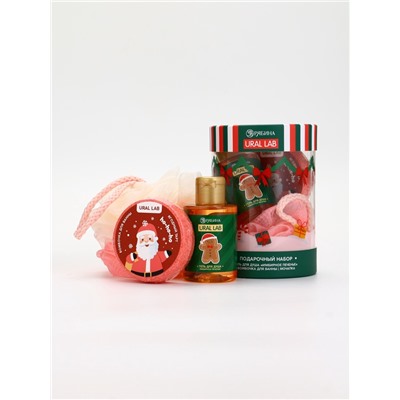 Подарочный набор новогодний в тубусе «Лисичка», бомбочка, гель, мочалка, URAL LAB